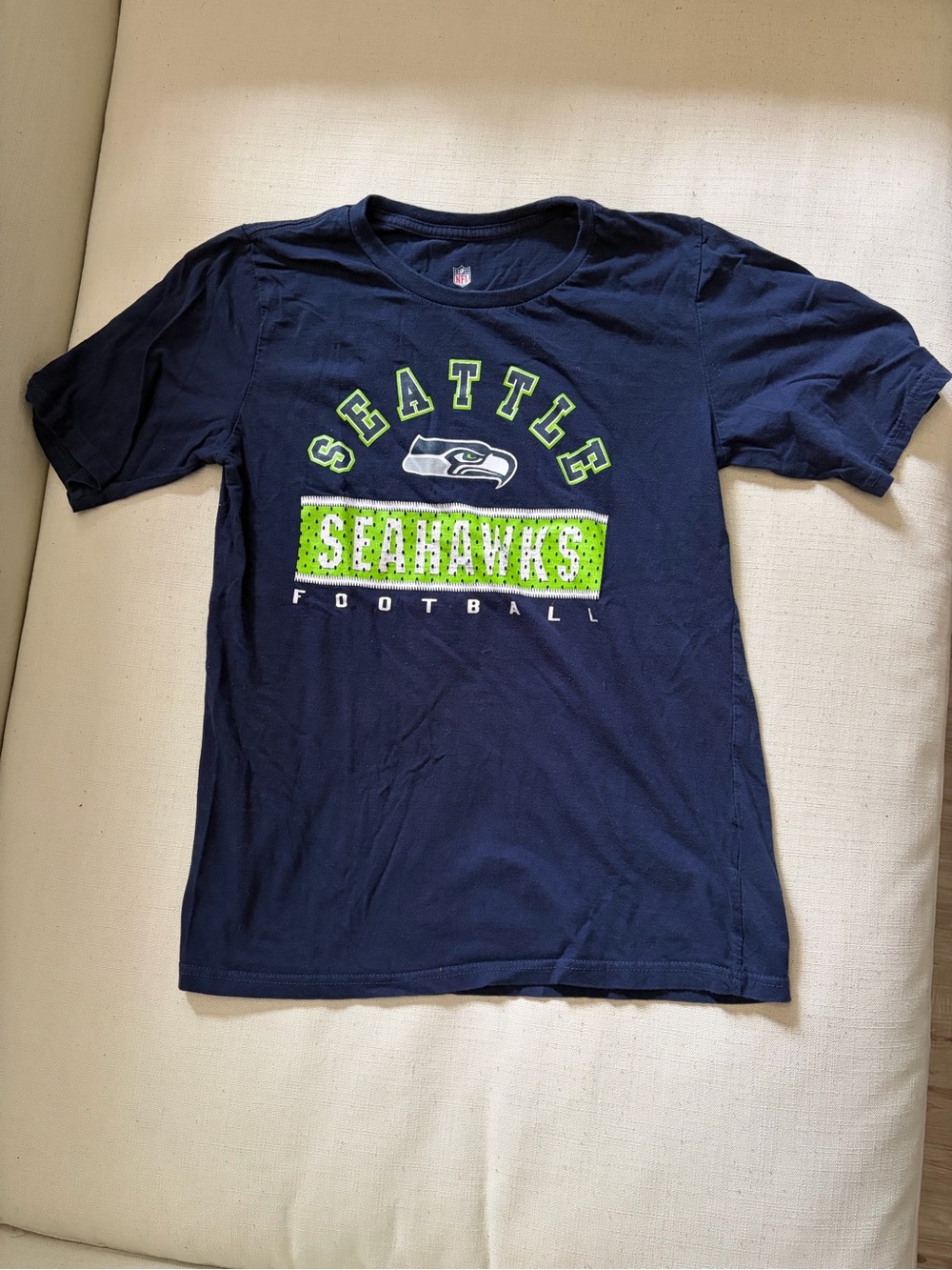 NFL Seattle Seahawks Navy and Neon Green Team Logo Shirt